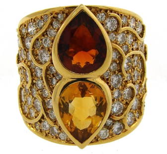 Marina B Vintage 18k Gold RING with Topaz Citrine Diamond Estate Jewelry: VK TOOO Marina B 18 karat Yellow Gold Citrine Topaz Diamond Ring Colorful and chic cocktail ring created by Marina B in France in 1985. Made of 18 karat yellow gold, the ring features a pear-shape top