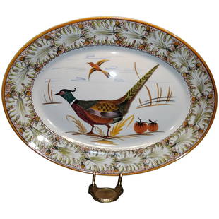 Extra Large Platter with Pheasant Made in Italy: This Extra Large Platter with Pheasant made in Italy is in near MINT condition. NO chips, cracks, stains or flea bites. Decorated around the rim with oak leaves and acorns. Measures 23 3/8” x