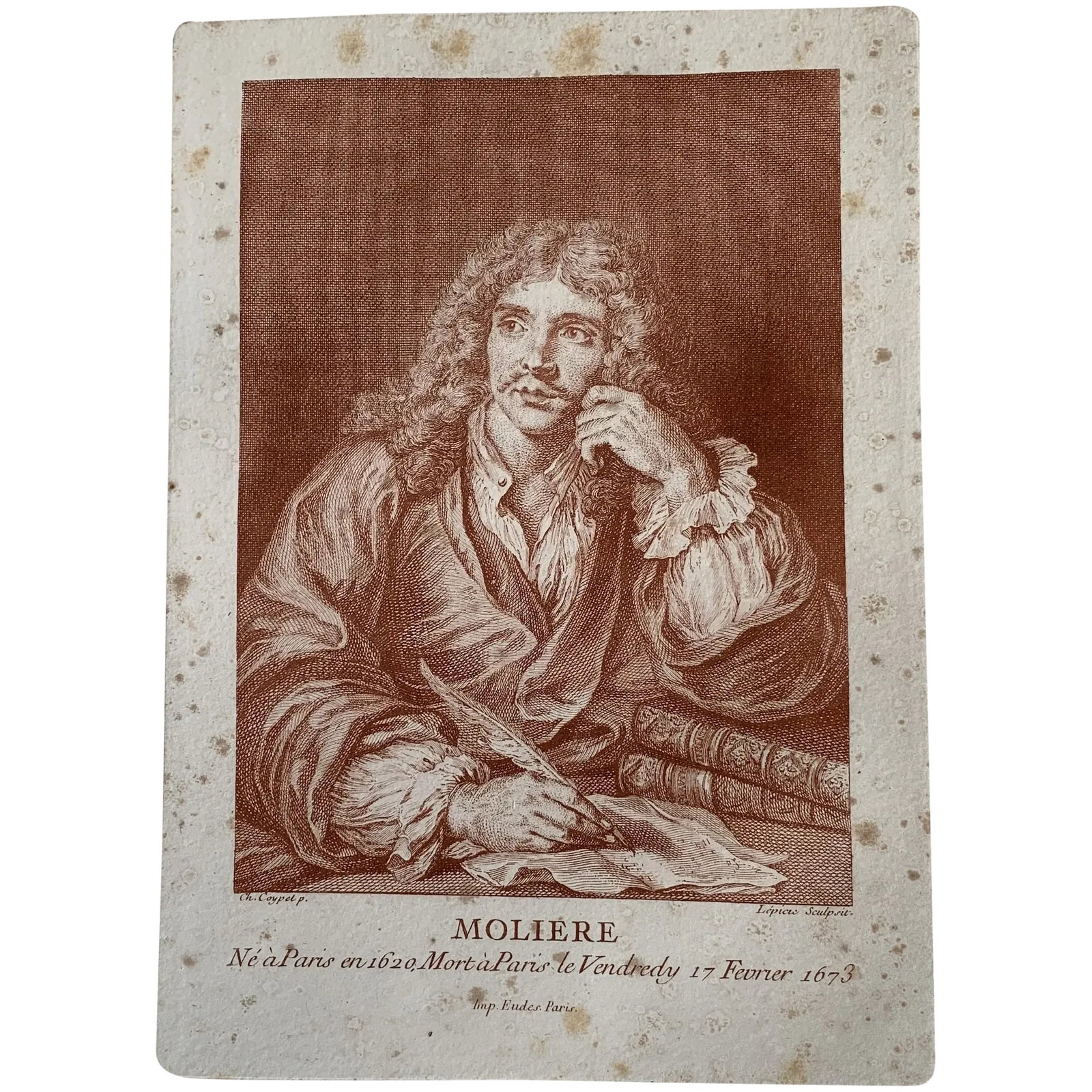 Moliere, after Charles Coypel. Lepicie: Jean Baptiste Molière Engraver: Nicolas Bernard Lépicié; (French, 1735-1784). Artist: after Charles-Antoine Coypel (French, 1694-1752). Published by: Eudes, Paris. Media / technique: et