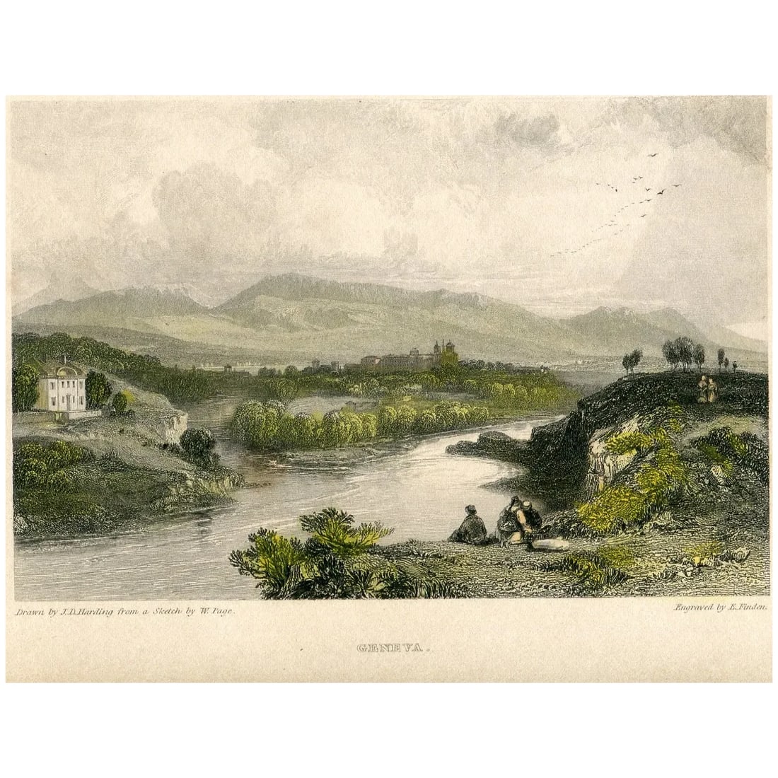 Geneva, Switzerland - Antique engraving: Geneva, Switzerland. Engraver: Edward Francis Finden (1791-1857). Drawn by: James Duffield Harding (1798 – 4 December 1863) after William Page (January 3, 1811 – October 1, 1885). Descript