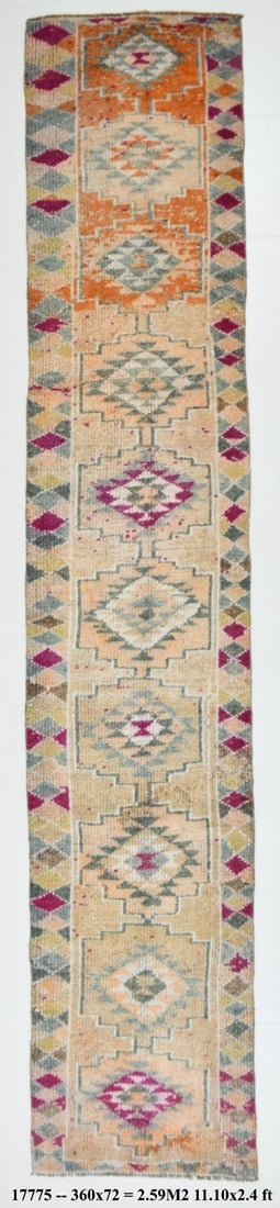 2' x 12' Vintage Herki Runner Rug - 17775: Title: 2' x 12' Vintage Herki Runner Rug - 17775Origin: Turkey Date/Period: Between 1960s-1970s Provenance: Vintage Herki Runner Rug Handmade, handwoven with traditional technique. Low pile, soft rug.