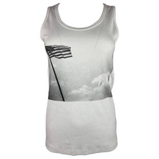 Calvin Klein Andy Warhol White Tank Top, Size Small: Title: Calvin Klein Andy Warhol White Tank Top, Size SmallDescription: Product details: The top features black and white American Flag, 1983 print on the front.Details: Designer: Calvin Klein