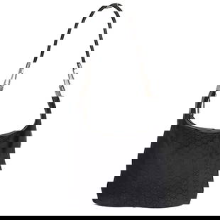 GUCCI shoulder bag in black monogram canvas: Title: GUCCI shoulder bag in black monogram canvas Materials: Canvas Measurements/Size: DIMENSIONS: L: 25cm - H: 21cm - W: 11cm - Handle 26cm Description: (4942B53). Gucci shoulder bag in black monogr
