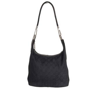 GUCCI shoulder bag in black monogram canvas: Title: GUCCI shoulder bag in black monogram canvas Materials: Canvas Measurements/Size: DIMENSIONS: L: 25cm - H: 21cm - W: 11cm - Handle 26cm Description: (4942B53). Gucci shoulder bag in black monogr