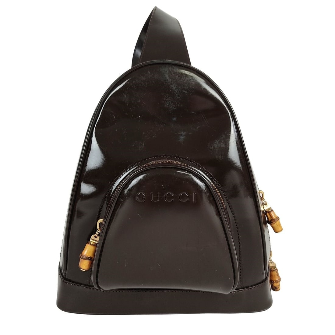 GUCCI Bamboo unisex backpack in brown patent leather (1 of 6)