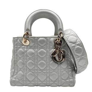 CHRISTIAN DIOR Lady Dior soft bag in silver leather: Title: CHRISTIAN DIOR Lady Dior soft bag in silver leatherMaterials: LeatherMeasurements/Size: DIMENSIONS: L: 24cm - H: 18cm - W: 12cmDescription: (5301B1052). Christian Dior Lady Dior soft bag in