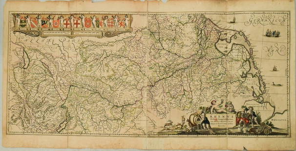 1636 Jansson Map of the Course of the Rhine River -- Rhenus Fluviorum Europae Celeberrimus: Title: 1636 Jansson Map of the Course of the Rhine River -- Rhenus Fluviorum Europae Celeberrimus Cartographer: J. Jansson Year / Place: 1636 c. Amsterdam Map Dimension (in.): 16.3 X 37 in This is a s