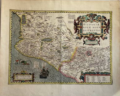 Map of Western and Central Mexico. C1611 by Jodocus Hondius: Title: Map of Western and Central Mexico. C1611 by Jodocus HondiusDate/Period: c1611Materials: Copperplate engraved, hand coloredSize: 19 x 14” br>Antique map of Western and Central Mexico,