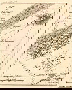 Plan De L'academie Et De Ses Environs: Publication Date: 1784 Title: Plan De L'academie Et De Ses Environs Cartographer: ANVILLE, J. B. B. D' Publisher: 8.25 Width: 6.3 "Pour le voyage du jeune Anacharsis par M. Barbie du Bocage Mai 1784."