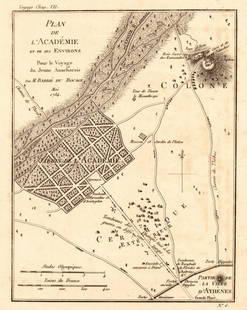 Plan De L'academie Et De Ses Environs: Publication Date: 1784Title: Plan De L'academie Et De Ses EnvironsCartographer: ANVILLE, J. B. B. D'Publisher: 8.25Width: 6.3 "Pour le voyage du jeune Anacharsis par M. Barbie du Bocage Mai 1784."