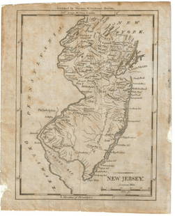 New Jersey: Publication Date: 1796Title: New JerseyCartographer: MORSE/HILL SC.Publisher: THOMAS & ANDREWSHeight: 7.5Width: 5.5 Map of New Jersey showing rivers, creeks, towns, townships, court houses and