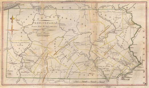 Pennsylvania Drawn from the Latest Authorites: Publication Date: 1796Title: Pennsylvania Drawn from the Latest AuthoritesCartographer: HARRIS, CYRUS/A. DOOLITTLEPublisher: THOMAS & ANDREWSHeight: 7.5Width: 13 "by Cyrus Harris. Engraved by A.