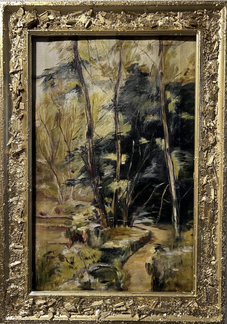 Antique oil painting on canvas, Summer Forest Landscape, Signed Heinz Sholz (1 of 12)