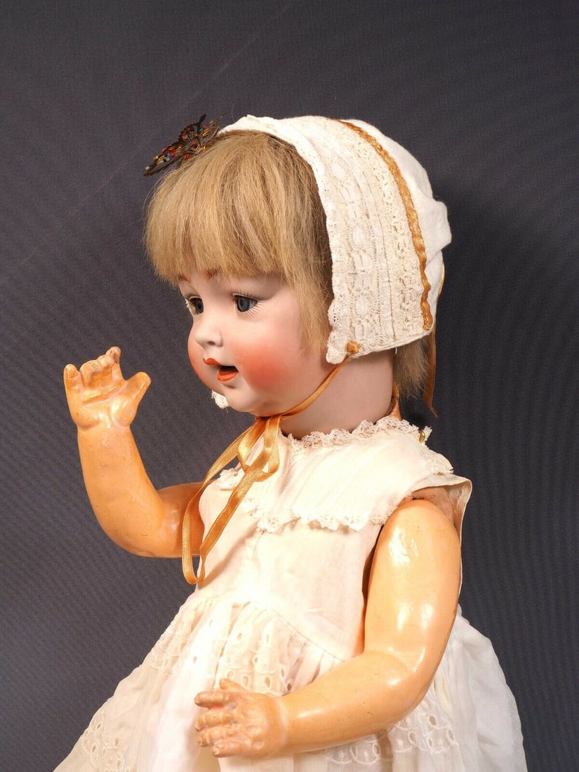 Antique Hertel Schwab 152 Baby, 15 IN, Antique German Bisque Doll Antique  Wig