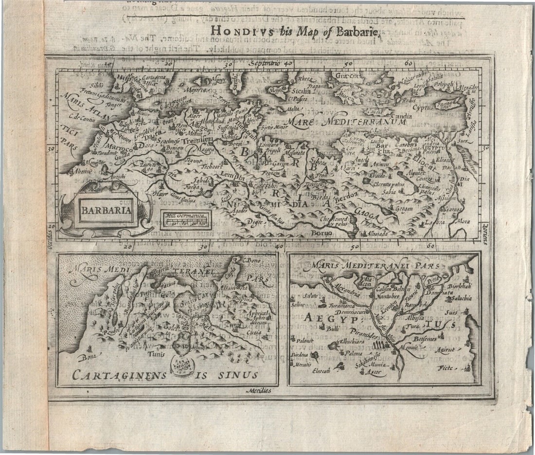1630 MAP BARBARIE copper engraving EGYPT ANTIQUE from Mercator-Hondius Atlas (1 of 2)