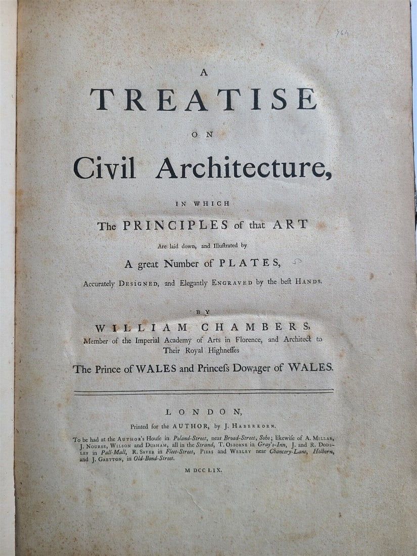 1759 TREATISE on CIVIL ARCHITECTURE ILLUSTRATED antique WILLIAM CHAMBERS FOLIO (1 of 18)