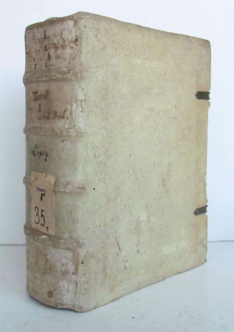 1607 SERMONS by Spanish Dominican Juan Lopez antique BLIND TOOLED PIGSKIN: Epitome Sanctorum Patrum, Per Locos Communes, Qui Ad Virtutum, Et Vitiorum Tractationem, & ad Fidei nostrae mysteriorum expositionem pertinent, Ad Sacras Conciones [...]. Cologne, Hieratus ; 1607 Size