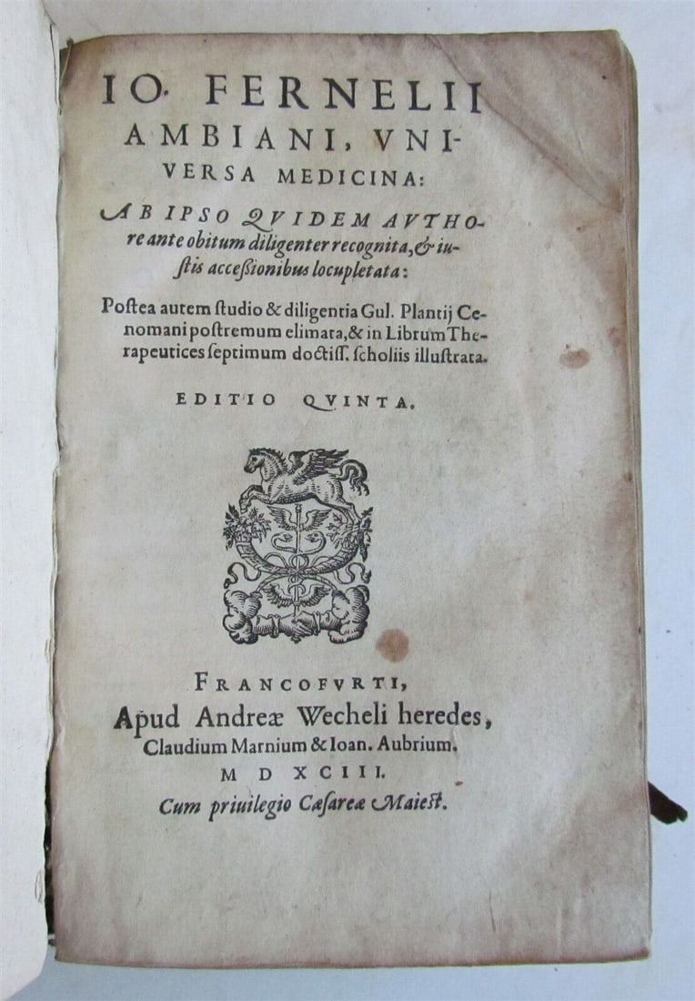 1593 MEDICAL TREATISE by FERNEL ANTIQUE universa medicina vellum 16th CENTURY (1 of 9)
