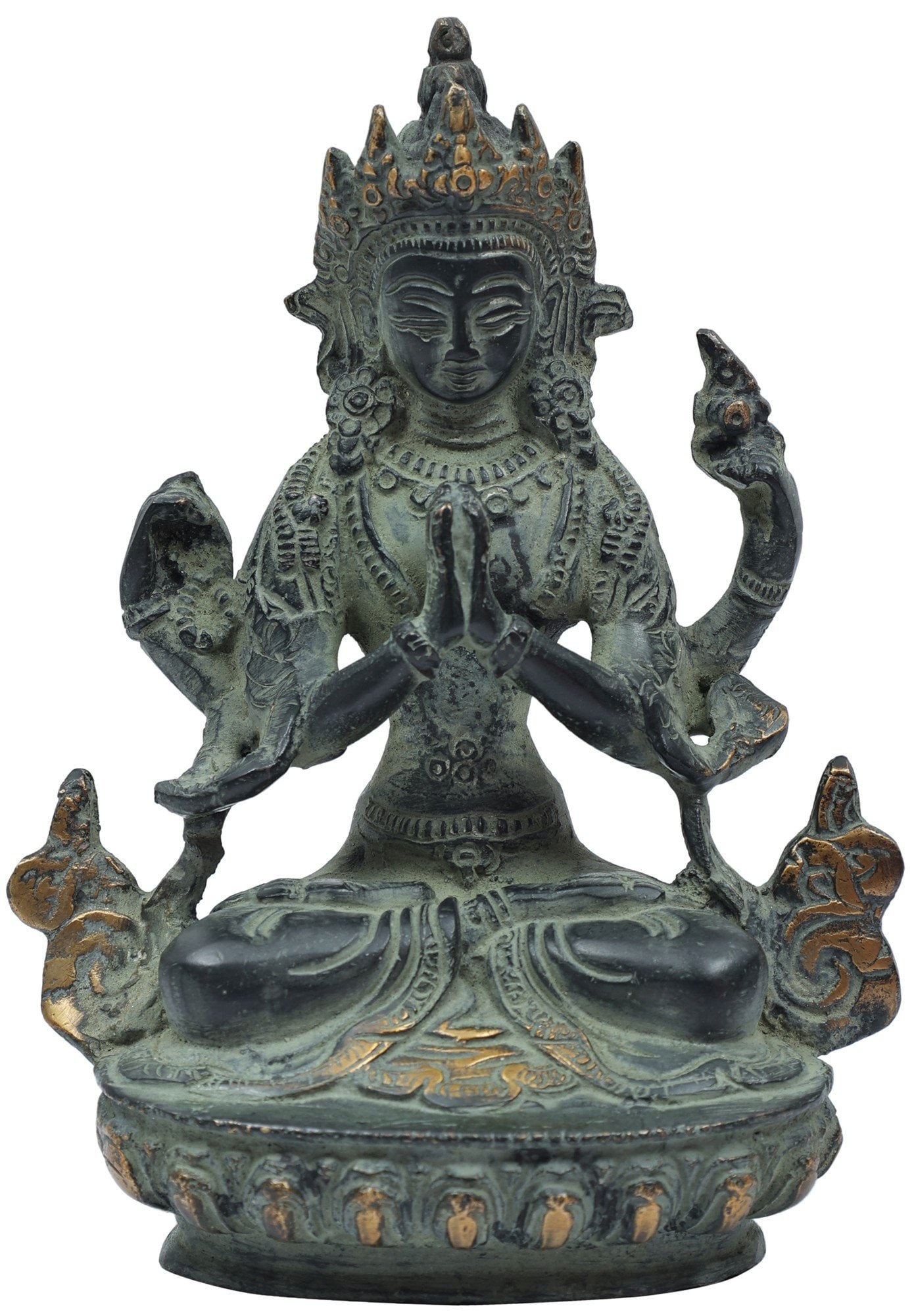 6" Tibetan Buddhist Deity Goddess Green Tara in Namaskara Mudra | Brass (1 of 3)