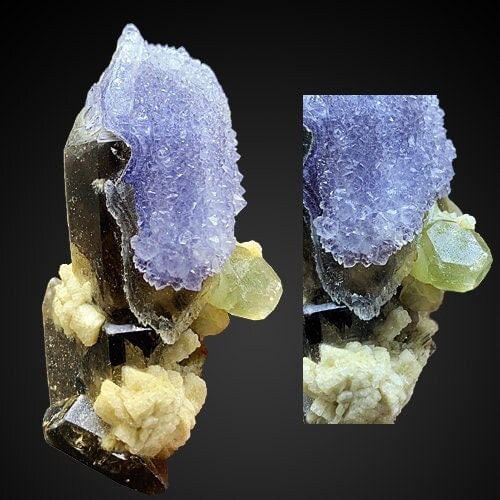 Green Apatite Specimen, Natural DT Smoky Quartz, Hexagonal Apatite Crystal Combine Sparkling Calcite (1 of 7)