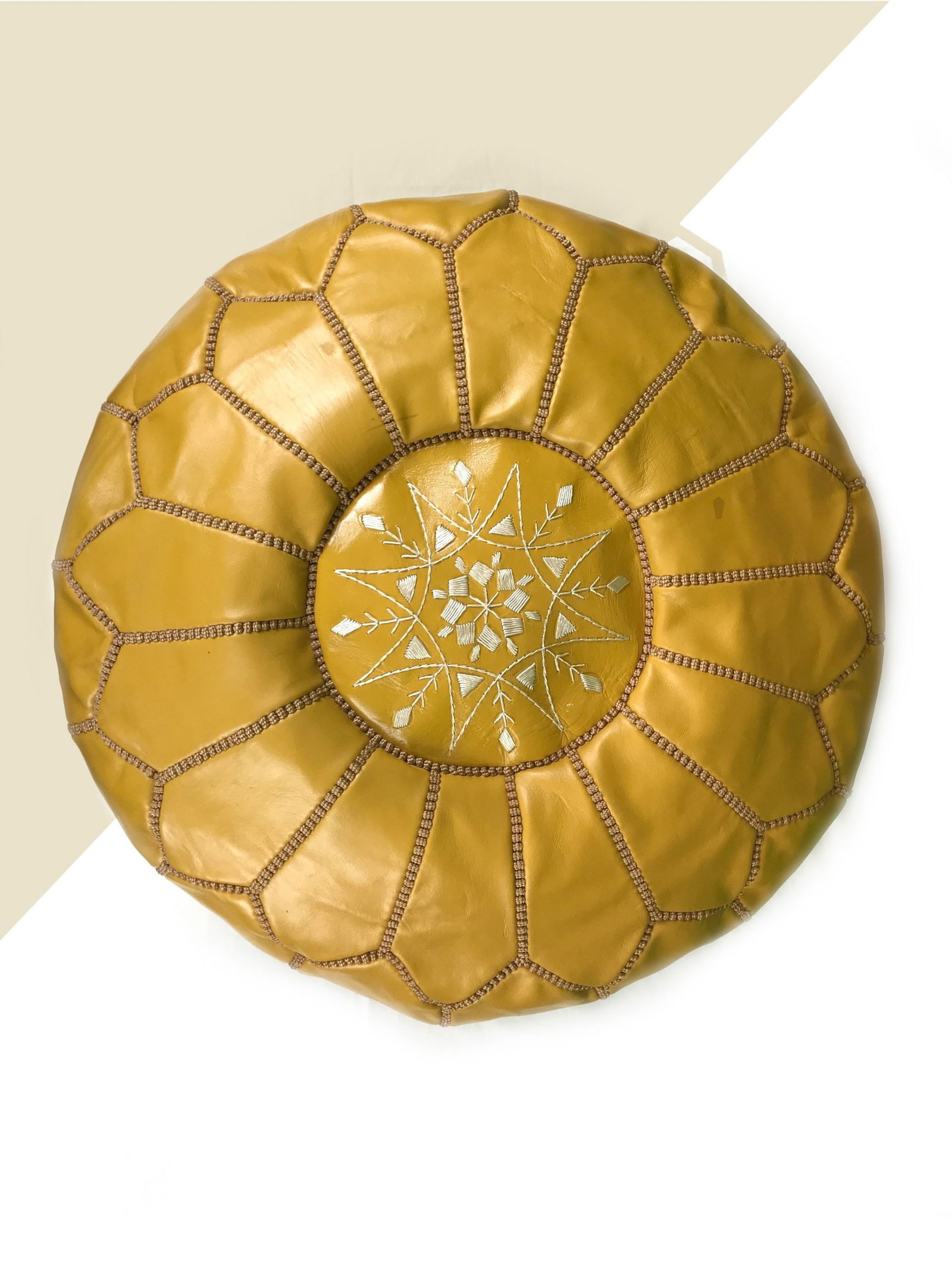 Yellow Moroccan leather pouf (1 of 2)