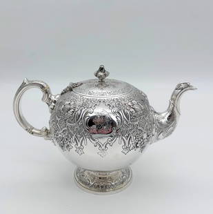 19th Century Antique Victorian Sterling Silver Teapot Edinburgh 1877 Marshall & Sons: Title: 19th Century Antique Victorian Sterling Silver Teapot Edinburgh 1877 Marshall & SonsSubtitle: Wonderfully decorative Scottish made sterling silver teapot Edinburgh 1877 Marshall &