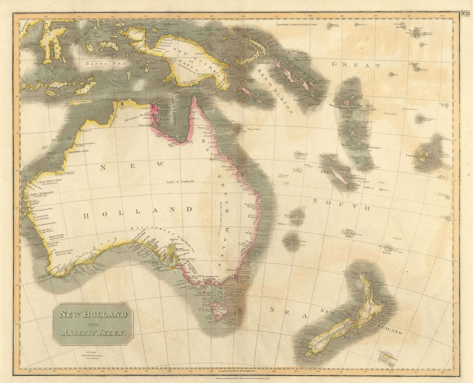 New Holland & Asiatic islands Australia New Zealand Melanesia THOMSON 1817 map: Title: "New Holland & Asiatic islands" Australia New Zealand Melanesia THOMSON 1817 map Description: New Holland and Asiatic islands' by Drawn & engraved for John Thomson's "New General Atlas" (Publis