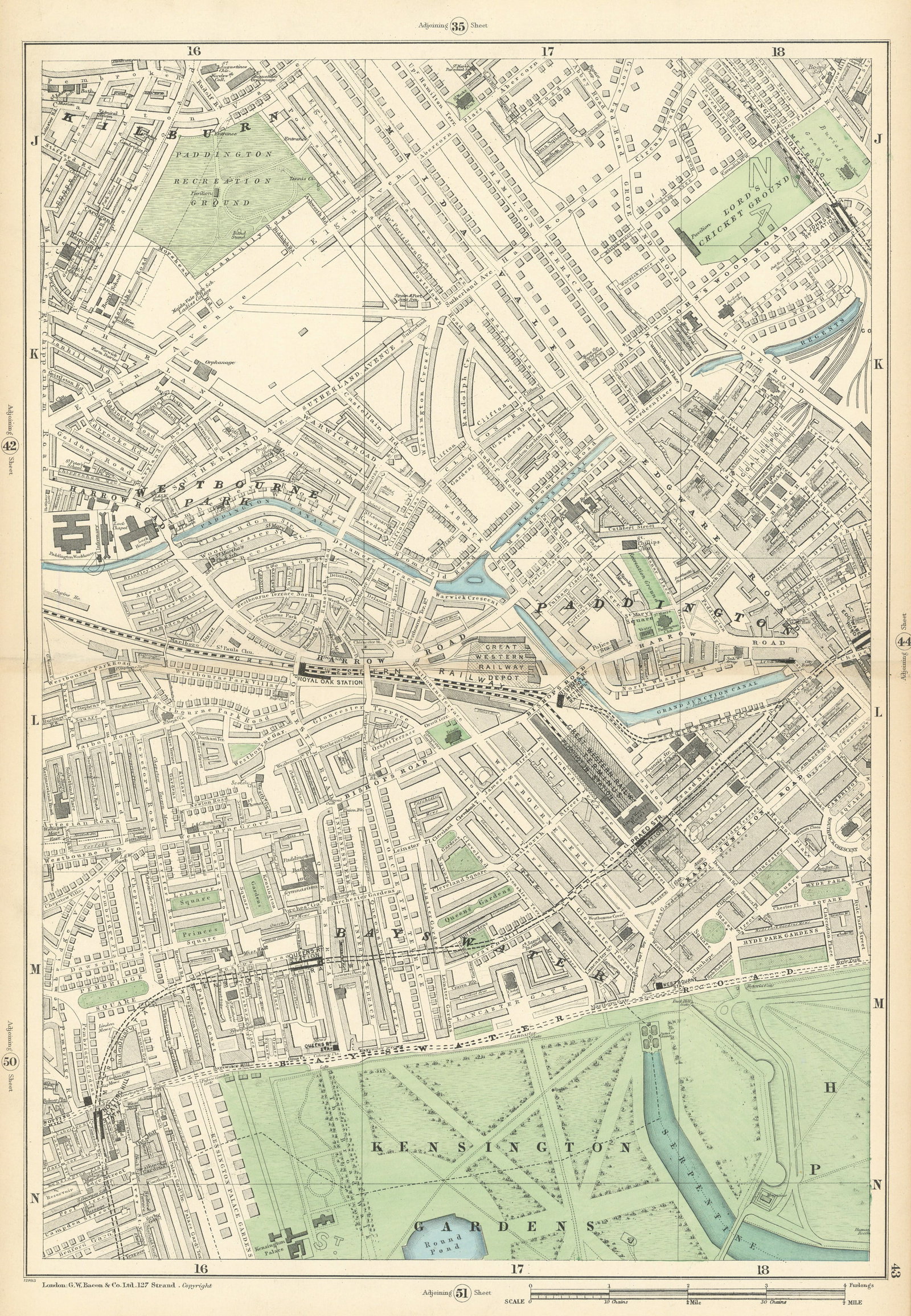 BAYSWATER MAIDA VALE Paddington Bayswater Westbourne Park St Johns Wood 1900 map: Title: BAYSWATER MAIDA VALE Paddington Bayswater Westbourne Park St Johns Wood 1900 map Description: Sheet 43 from Bacon's 1900 London street atlas covering part of West London including Paddington, B
