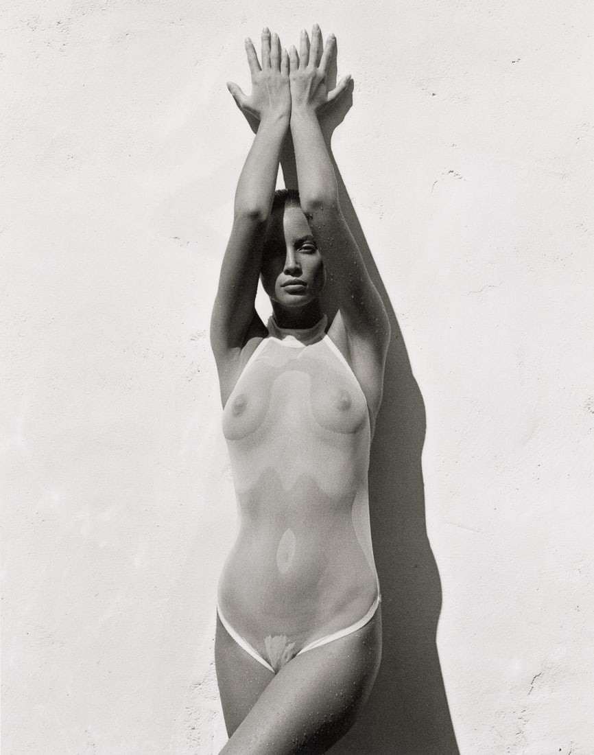 HERB RITTS - Christy Turlington in White, 1990: Artist: Herb Ritts Title: Christy Turlington in White, Hollywood, 1990 Medium: Photo Litho, 2012, Italy Dimensions: 8.9x11.3" Description: Heat Wax Mounted on 12x16" Conservation Board Artist Bio: Her