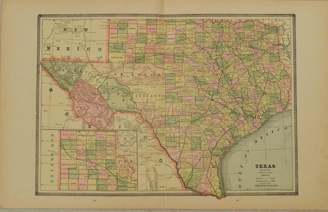 1884 Cram Map of Texas [verso] Indian Territory [verso] Arkansas -- Texas [verso] Indian Ty. [verso] (1 of 3)
