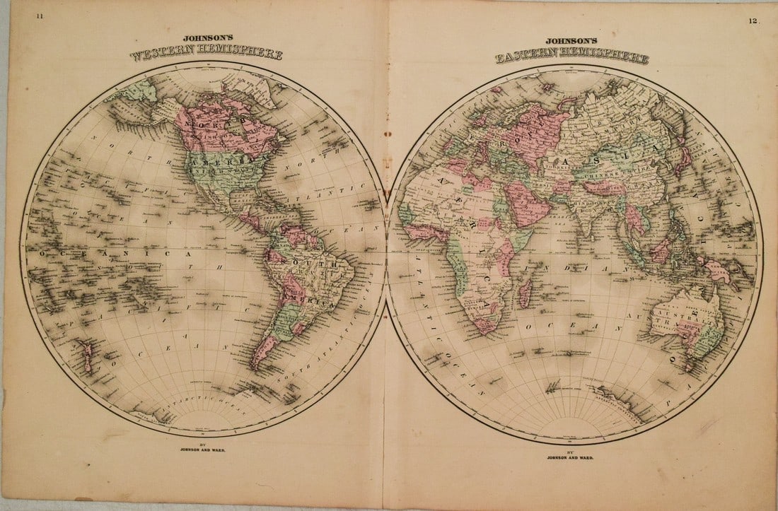1866 Johnson's Western Hemisphere [on sheet with] Johnson's Eastern Hemisphere (1 of 1)