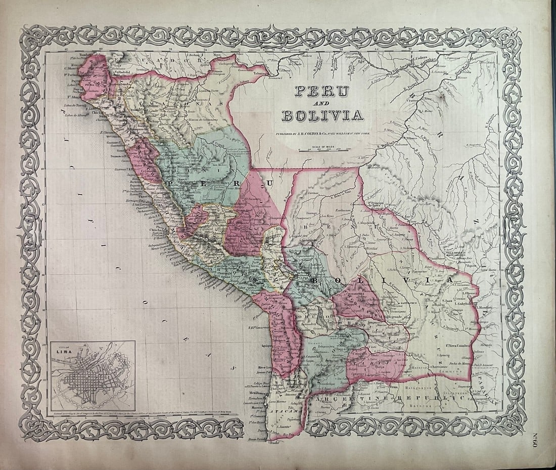 Map of 1859. Peru & Bolivia (has a sea coast) by Colton (1 of 1)