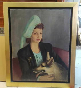 Awesome Woman with Dog - Oil Canvas Painting / Signed 1996 ORIGINAL: * Oil Canvas Painting FRAMED, Signed by artist / Date: 1996. * Exquisite Piece - Unique - Woman of the 1920s with dog **** Measures: 29.5 x 23.5 Inches ( Out Frame) . **** Shipping to Worldwide DHL *