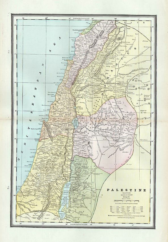 Excellent 2-pg. antique map of Palestine - 1888 (1 of 1)