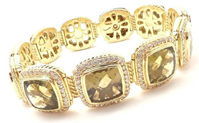 David Yurman Albion 18k Yellow Gold 3.20ct Diamond Citrine Wide Link Bracelet (1 of 1)
