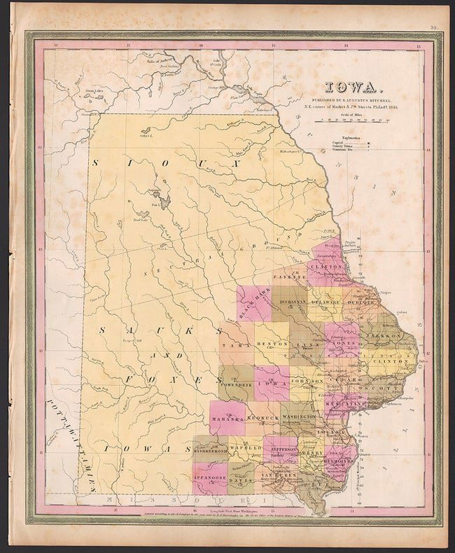 Scarce map of Iowa from true 1st ed. 1846 Mitchell atlas (1 of 1)