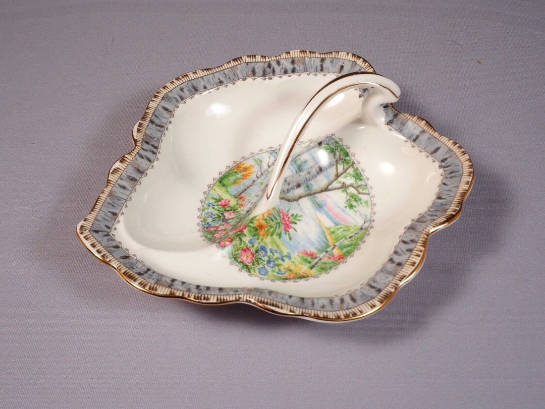 Royal Albert Silver Birch Serving Split Leaf Divided Bonbon Nuts Dish Tray (1 of 4)