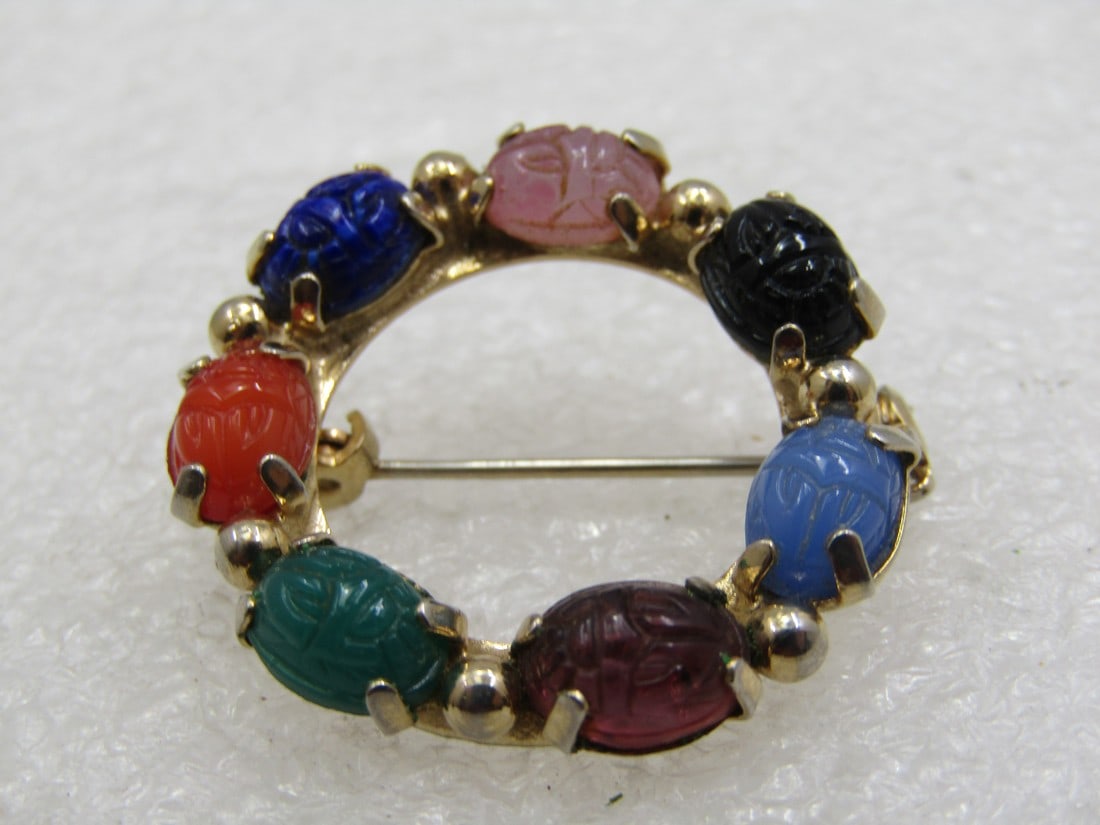 Vintage Scarab Circle Brooch, 1-1/8", Gold Tone, 1960's-1970's (1 of 5)