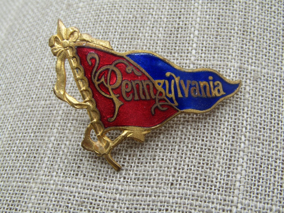 Original University of Pennsylvania Flag Brooch, C-Clasp, Early 1900's (1 of 5)