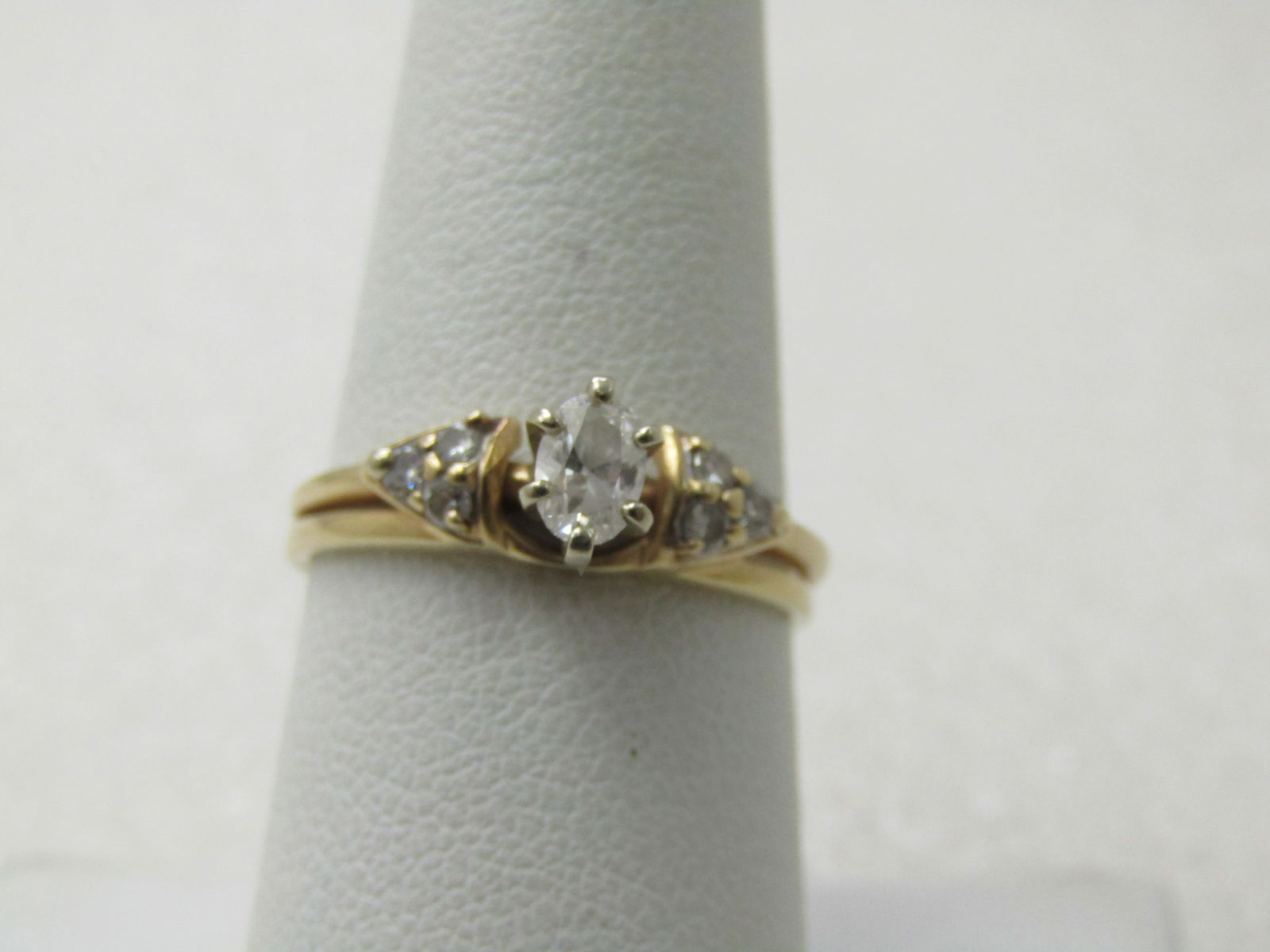 Vintage 14kt Marquise Diamond Double Band Ring, Sz. 7.5, Multi-Stone (1 of 8)