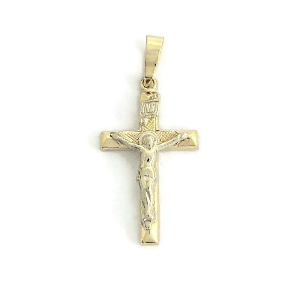 Small Two-Tone Crucifix Cross Necklace Pendant Charm 14K Yellow Gold .46 Grams (1 of 6)