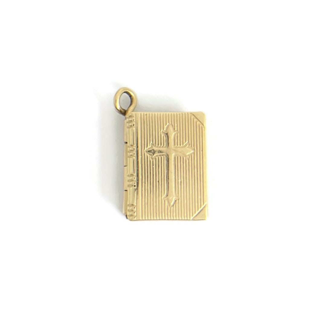 Vintage 1940's Bible Lord's Prayer Book Charm Pendant 14K Yellow Gold, 1.83 Gram (1 of 7)