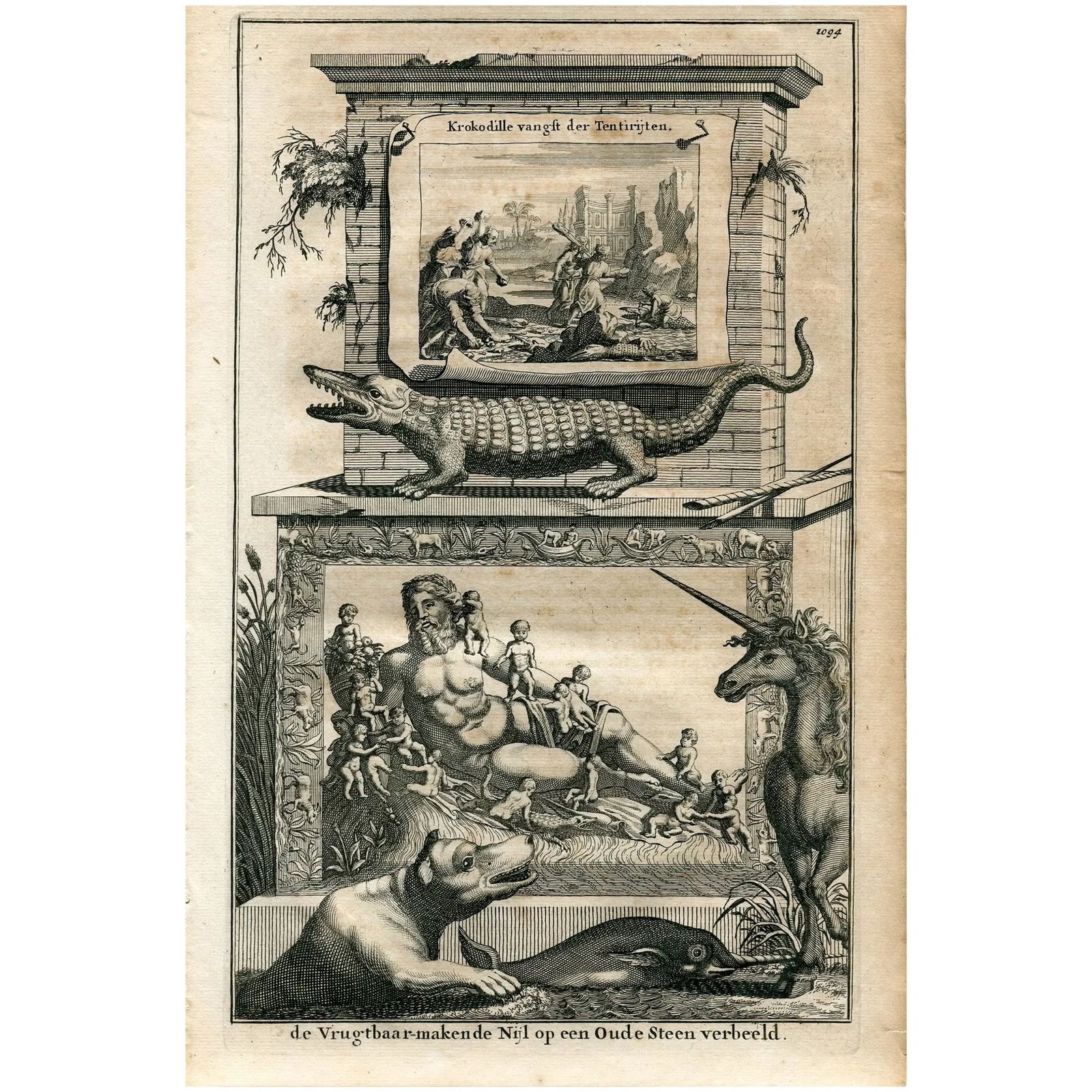 The fertile Nile depicted on an old stone - 1690 engraving (1 of 5)