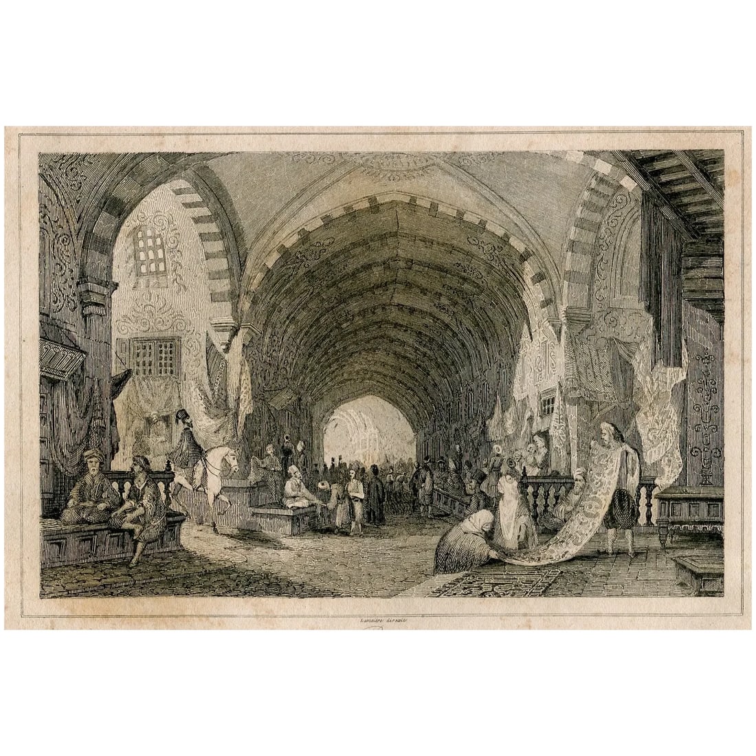 Bazaar, Constantinople. 1853 steel engraving. (1 of 4)