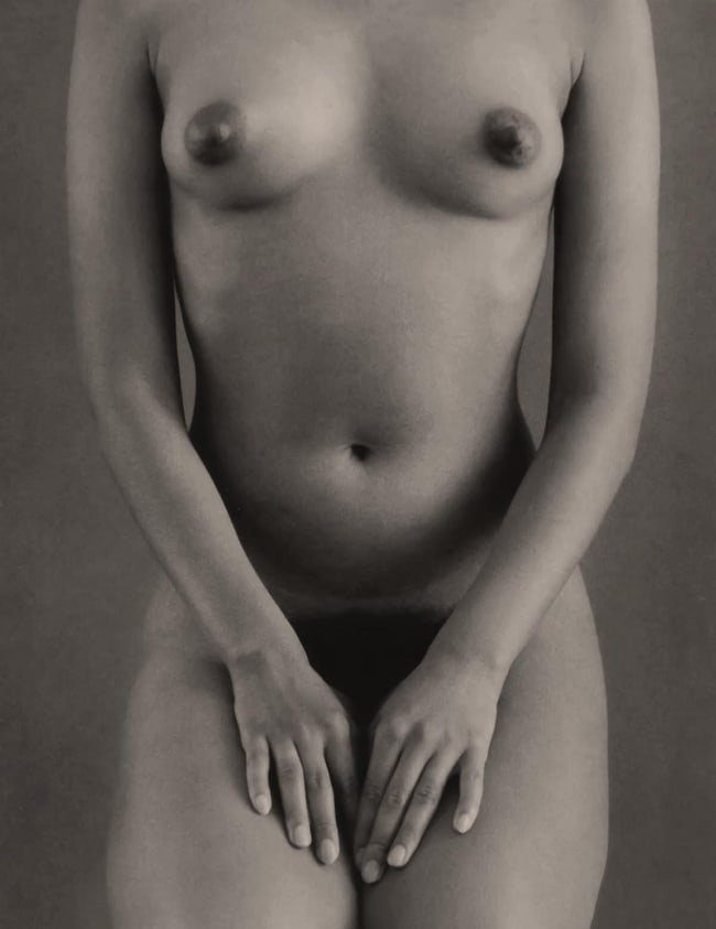 RUTH BERNHARD - Dark Torso with Hands, 1971: Artist: RUTH BERNHARD Print Title: Dark Torso with Hands, 1971 Medium: Authentic Vintage Duotone Photoengraving Printed in USA in 1980â€™s Image Size approx: 9 x 7” Ruth Bernhard (1905 â��