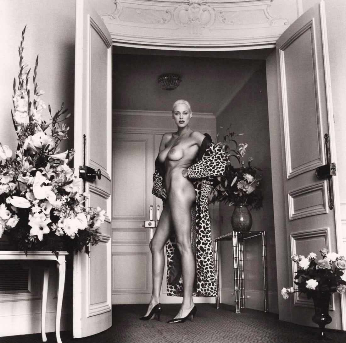 HELMUT NEWTON - Brigitte Nielsen, Hotel Hermitage, Monte Carlo, 1987: Artist: HELMUT NEWTON Print Title: Brigitte Nielsen, Hotel Hermitage, Monte Carlo, 1987 Medium: Duotonone Photo-Lithograph Printing Date: 2010's Printed in Italy Image size approx: 9.5 x 9.5 inches He