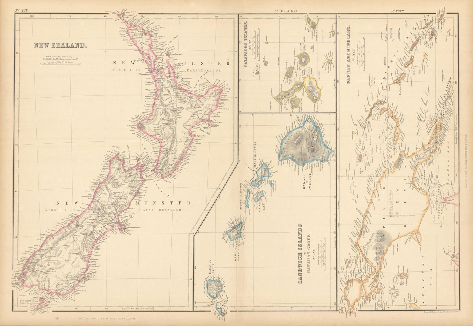 New Zealand Sandwich Galapagos Islands. Papuan Archipelago. Melanesia 1859 map (1 of 1)