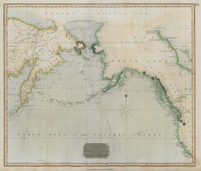 Chart of the Northern Passage between Asia & America. THOMSON 1817 old map: Chart of the Northern Passage between Asia & America' by Drawn & engraved by John & George Menzies for John Thomson's "New General Atlas" (Published in 1817. Engraved on 20th September 1816; this date