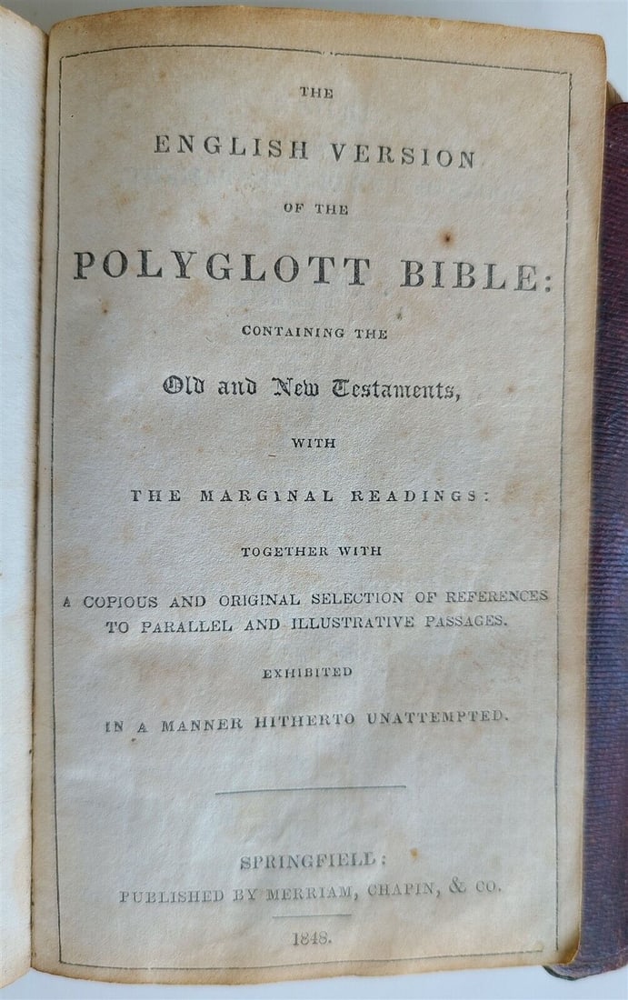 1848 BIBLE in ENGLISH POLUGLOTT WALLET STYLE LEATHER BINDING antique AMERICANA (1 of 8)