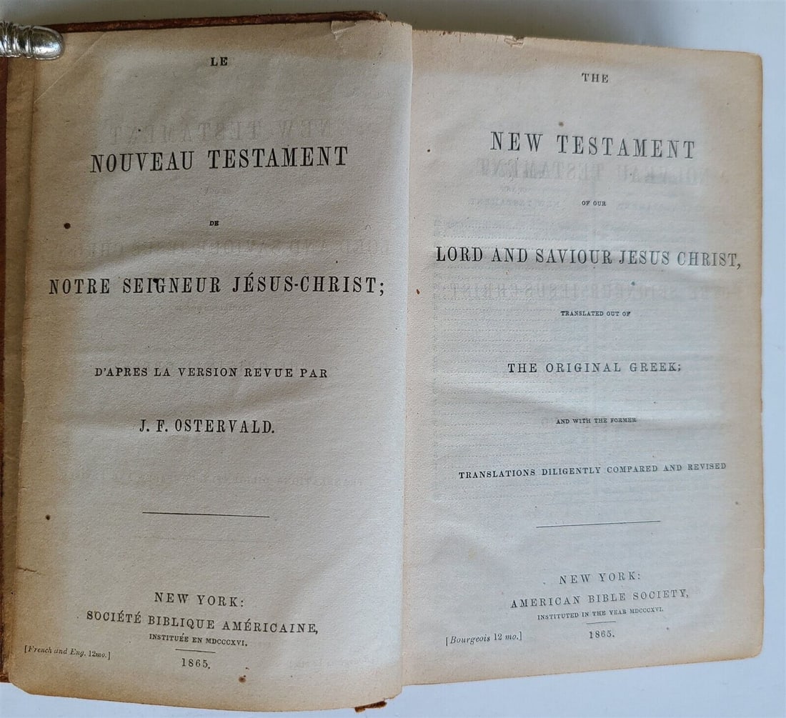 1865 BIBLE in ENGLISH and FRENCH antique CIVIL WAR ERA (1 of 6)